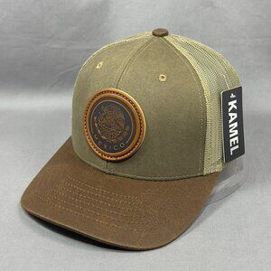 Kamel Snapback Cap Hat Brown Trucker Western Farmer Mexico Leather Patch Mens